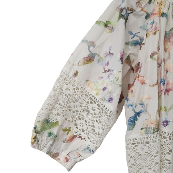 B.N.C.I Off Shoulder Multi Colored Embroidered Floral With Lace Top - Picture 6 of 11